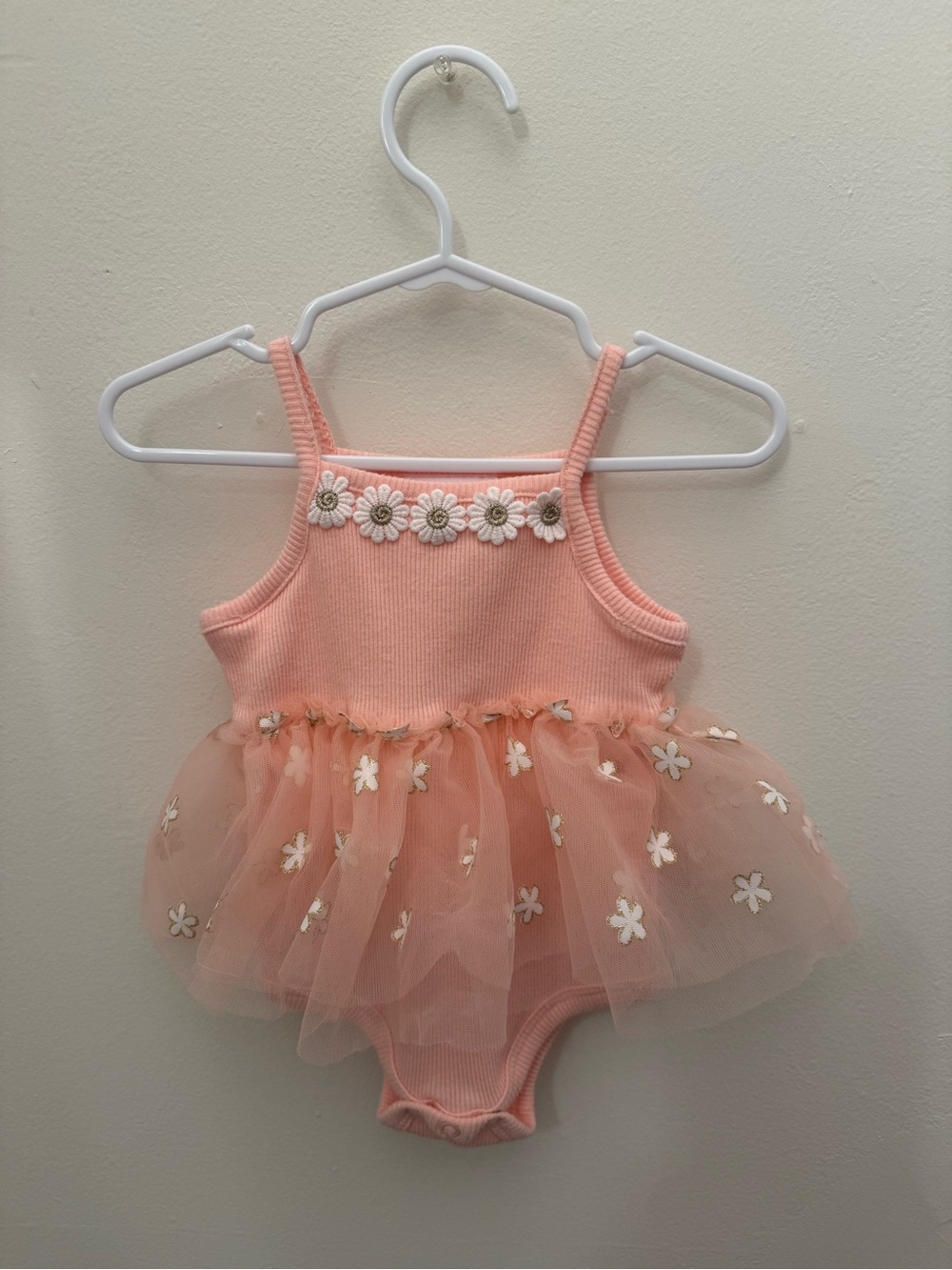 Little Lass Peach Pink Tulle Daisy One-Piece